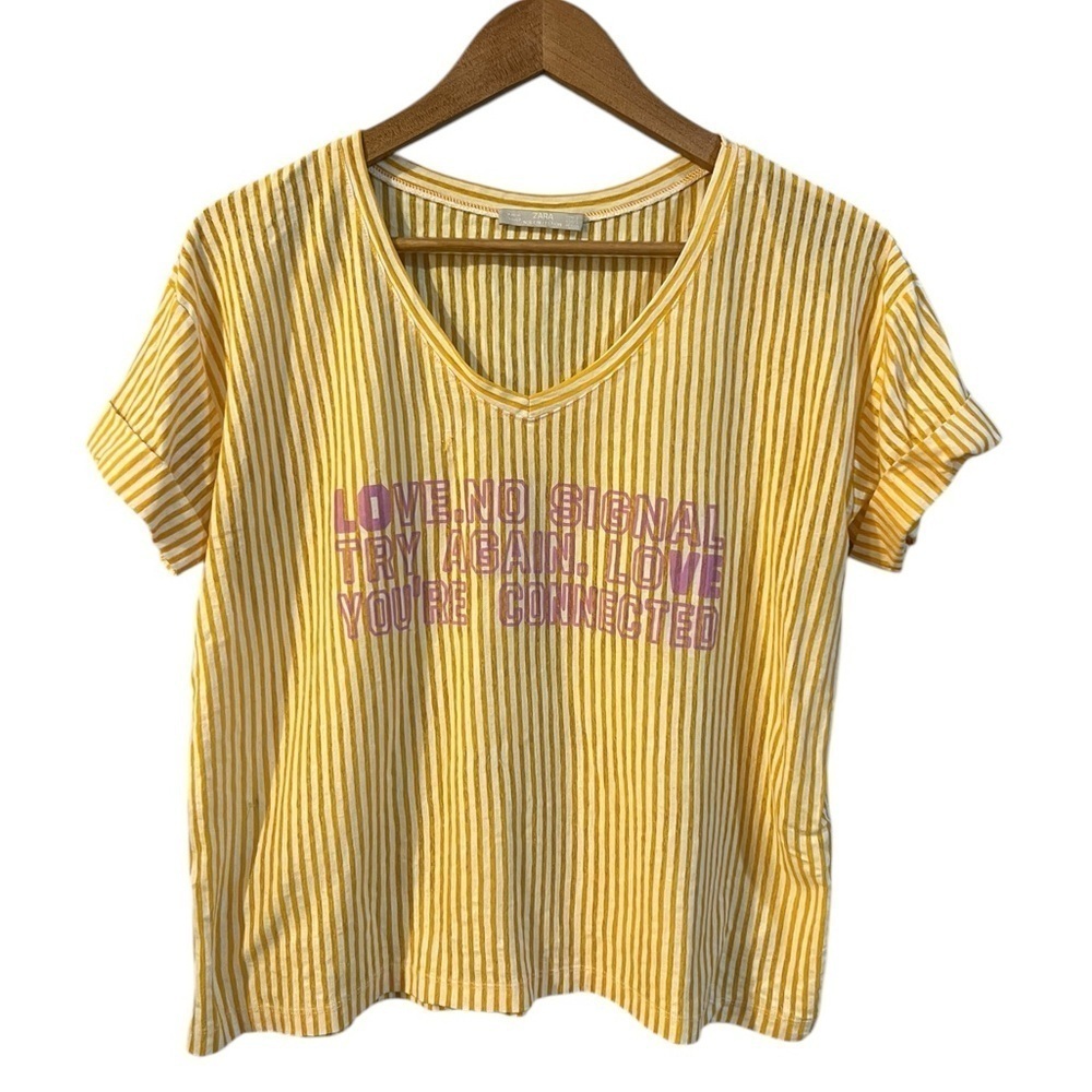 Zara LOVE Stripe T Shirt Women's Small Printed Valentines Day Oversize